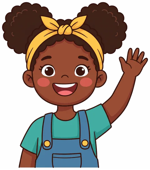 Amara, a smiling teacher, waving