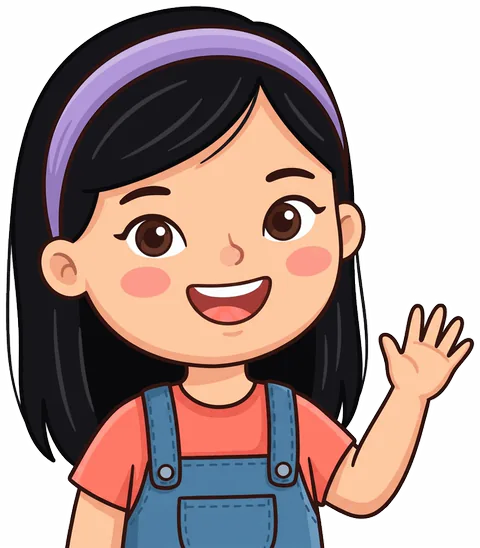 Mei, a smiling teacher, waving